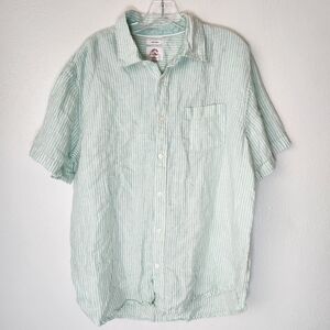 Panama Jack Green & White 100% Linen Button Down Short Sleeve Mens Shirt